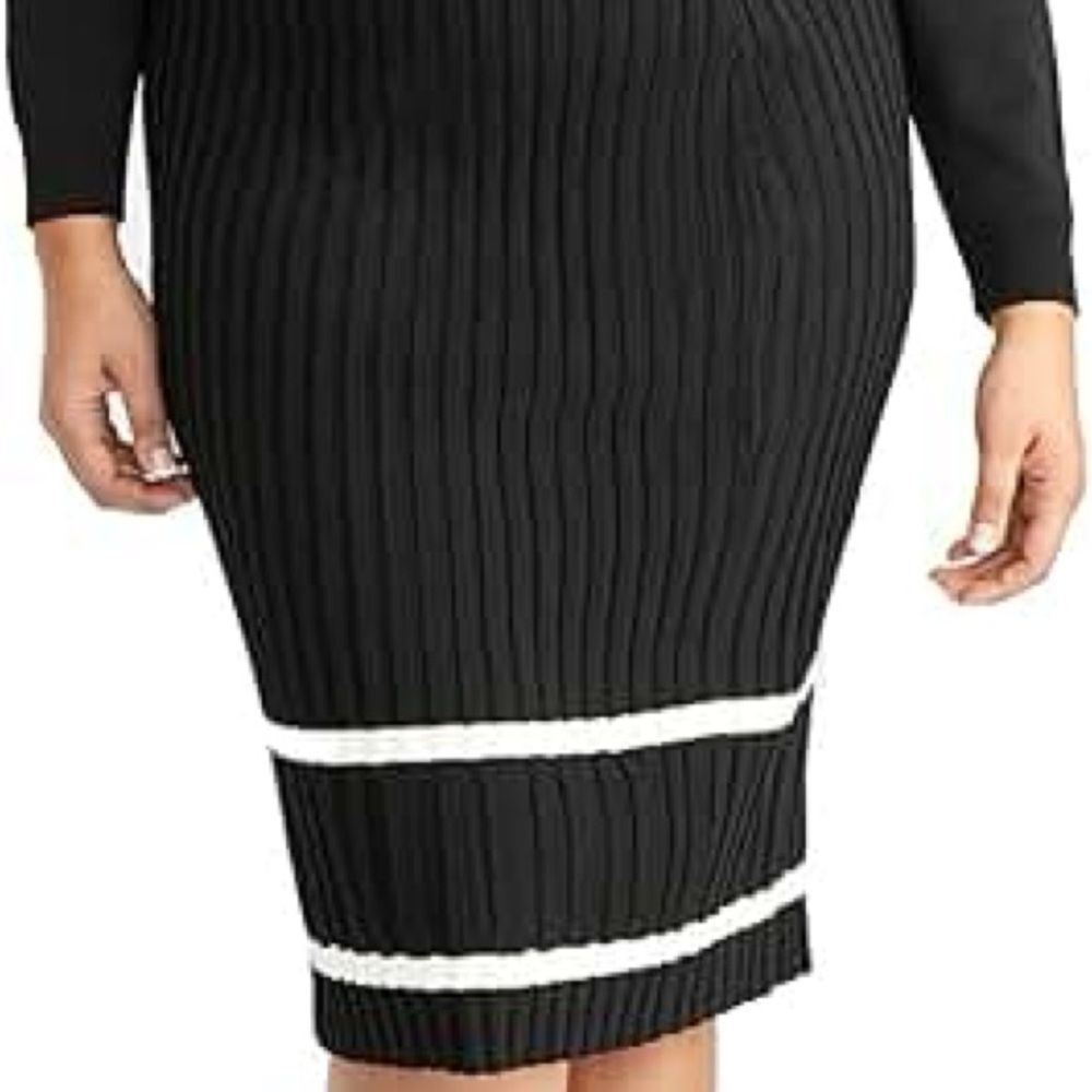RACHEL Rachel Roy Black and White Ribbed Knit Striped Pencil Skirt Women’s 1X